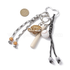 PUレザーと木製のペンダント装飾  ポリエステルとスパンデックスのコードロープとハート型のアルミ留め具付き  野球グローブ、野球、野球バット  プラチナ＆シルバー  190mm&nbsp;HJEW-JM04288