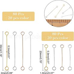 ステンレス鋼アイピン  ダブルアイピン  ミックスカラー  20mm  穴：1.8mm  ピン：0.3mm  約160個/箱&nbsp;STAS-NB0004-31