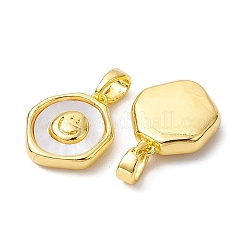 Rack Plating Brass Pave Shell Flat Round Charms with Smiling Face&nbsp;KK-K360-05G