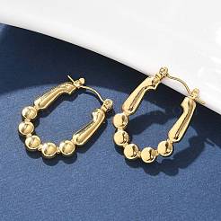女性用304ステンレスフープピアス  イオンプレーティング（ip）  オーバル  18KGP本金メッキ  27x20x2.5mm&nbsp;EJEW-L296-036G