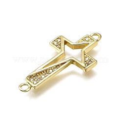 Brass Micro Pave Clear Cubic Zirconia Religion Star Cross Connector Charms&nbsp;KK-Z100-22G-03