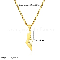 ステンレススチール製のダビデの星の地図ペンダントネックレス（女性・男性用）  18KGP本金メッキ  23.62インチ（60cm）&nbsp;CK5868-1
