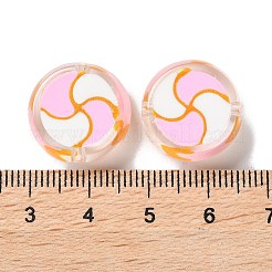 ガラスビーズ連売り  手描きのビーズ  エナメル  フラットラウンド  ピンク  17x7mm  穴：1.5mm  約19個/連  12.60インチ（32cm）&nbsp;GLAA-L047-03F