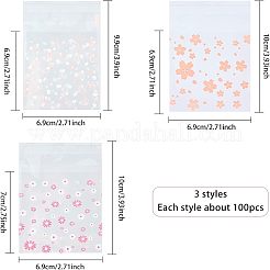 レクタングルセロハンのOPP袋  ハート＆フラワー＆フラワー柄  ミックスカラー  9.9~10x6.9cm  約95~100個/袋  3bags /セット&nbsp;OPC-CA0001-001
