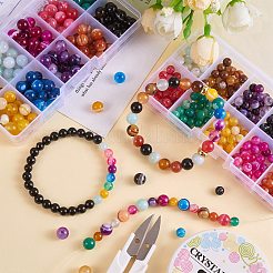 300個10色ナチュラル縞瑪瑙/縞瑪瑙ビーズ  染め  ラウンド  ミックスカラー  6mm  穴：1mm  30個/カラー&nbsp;G-SZ0002-03