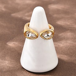 304 Stainless Steel with Glass Cuff Open Rings&nbsp;RJEW-Z125-03G-01