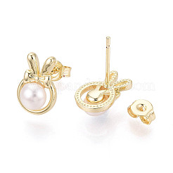 真鍮と天然真珠のスタッドピアス  兎  18KGP本金メッキ  12x8mm&nbsp;PEAR-N020-WX05