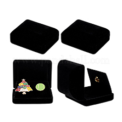 ベルベットのブローチ付きプラスチックカバーの梱包箱  長方形  ブラック  6.15x7.8x3.25cm&nbsp;VBOX-WH0012-05B