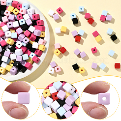 200個の不透明なアクリルビーズ  キューブ  ミックスカラー  7.5x7.5x7.5mm  穴：2.2mm&nbsp;FIND-SP0004-85