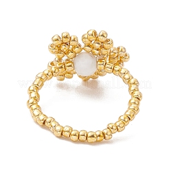 Round Seed Beads with Gemstone Beads Rings&nbsp;RJEW-MZ00015-01