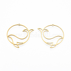 ステンレスペンダント201個  中空  イルカと環  18KGP本金メッキ  33x33x1mm  穴：1.4mm&nbsp;STAS-N090-LA934-2