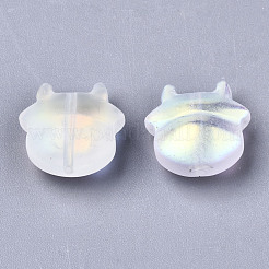 透明なスプレー塗装ガラスビーズ  ABカラーメッキ  艶消し  牛  クリアAB  11.5x12x6mm  穴：1mm&nbsp;DGLA-R052-001-C01