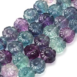 天然蛍石の彫刻ビーズ連売り  花  10~10.5x7.5~8mm  穴：1mm  約40個/連  15.71''（39.9センチメートル）&nbsp;G-L634-J04-F02