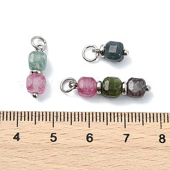 3個 3スタイル 天然マルチカラートルマリンビーズペンダント  真鍮製の金具が付いたファセット加工のテーブルカットキューブビーズチャーム  プラチナ  10.5~22.5x5.5x5.5mm  丸カン：5x1ミリ  3.5mm内径  1個/スタイル&nbsp;PALLOY-JF05292-02
