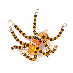 シードビーズ ビーズチャーム  3D スパイダー ペンダント  ハロウィンモチーフ  ミックスカラー  39x39x8mm  穴：2mm&nbsp;PALLOY-MZ00156
