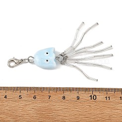 タコをモチーフにした磁器とガラス製のペンダント装飾  亜鉛合金カニカン付き  プラチナ  74mm&nbsp;HJEW-JM05047