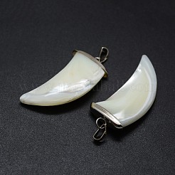 シェルペンダント  真鍮パーツ  鞘  プラチナ  35~36x15~16x3~5mm  穴：2x5mm&nbsp;SSHEL-E564-17P