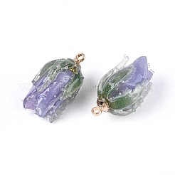 透明なアクリルパーツ  花  真鍮のパーツと  ミディアムスレートブルー  20x12~13x12~13mm  穴：1.6mm&nbsp;SACR-T017-53A