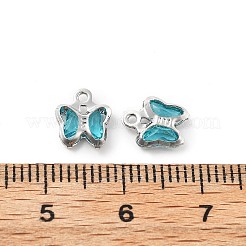 ガラスチャーム  蝶  真鍮パーツ  長持ちメッキ  プラチナ  ダークターコイズ  8.5x7x2mm  穴：1mm&nbsp;KK-R216-19P-10