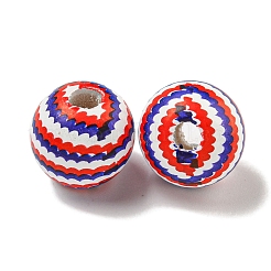 プリントウッドヨーロピアンビーズ  ラウンド  アメリカ国旗スタイル  レッド  15.5~16mm  穴：4~4.5mm&nbsp;WOOD-G022-07D