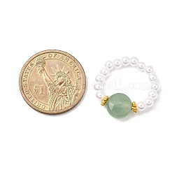 女性用ABSプラスチック模造真珠ストレッチリング9個  ラウンド  天然宝石と合金を使用  10~10.5mm  usサイズ8 1/2(18.5mm)&nbsp;RJEW-JR00910