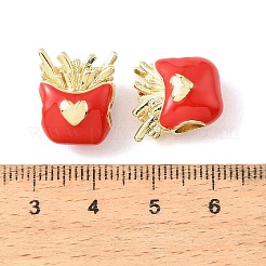 ハート型の真鍮エナメル製ヨーロピアンビーズ付きフライドポテト  大穴ビーズ  ラックめっき  長持ちメッキ  鉛フリー＆カドミウムフリー  18KGP本金メッキ  レッド  15.5x14.5x10.5mm  穴：5mm&nbsp;KK-CBA9CBD-04G