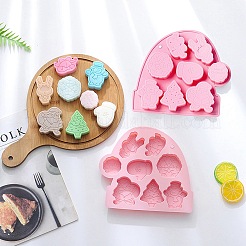 DIYクリスマステーマの食品グレードのシリコンモールド  フォンダン型  レジン型  チョコレート用  キャンディ  UVレジンとエポキシレジンのクラフト作り  サンタクロース  スノーフレーク  花  トナカイ  ツリー  グローブ  雪だるま  鐘  パールピンク  211x185x23mm&nbsp;DIY-CJC0009-04