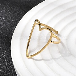 女性用304ステンレススチールオープンカフリング5個  イオンプレーティング（ip）  中空の心  18KGP本金メッキ  内径：16.8~17.8mm&nbsp;RJEW-K313-12G