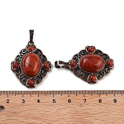 天然混合石菱形ペンダント  赤銅トーンの真鍮チャーム  染めと未染色の混合  34x27x8mm  穴：8x5mm&nbsp;G-K363-02R