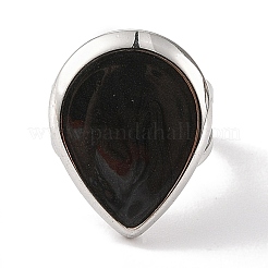 女性用304ステンレススチールエナメルオープンカフリング  ティアドロップ  ステンレス鋼色  usサイズ6（16.5mm）&nbsp;RJEW-F166-38P-02