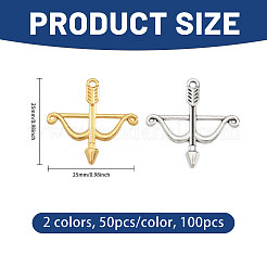 100本2色チベット風アロイペンダント  矢印  アンティークシルバー＆ゴールデン  25x25mm&nbsp;FIND-CA0011-58