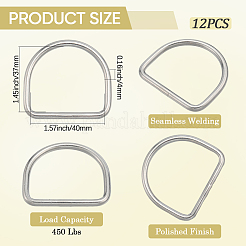 304ステンレススチールDリング  バックル留め金  ウェビング用  ストラップバッグ  服飾材料  ステンレス鋼色  45x49x4mm  12pc&nbsp;STAS-CP0001-05D