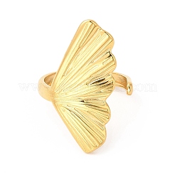 Ion Plating(IP) 304 Stainless Steel Shell Shape Open Cuff Ring for Women&nbsp;RJEW-E063-12G