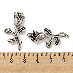 304ステンレスペンダント  バラの花のチャーム  アンティークシルバー  32.5x17x9mm  穴：1.6mm&nbsp;STAS-P356-18AS