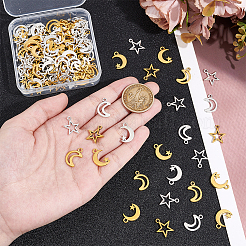 120pcs6スタイルチベットスタイルアロイペンダント  鉛フリー及びカドミウムフリー  月＆星  ミックスカラー  17x11x1mm  穴：1.5mm&nbsp;TIBEP-UN0001-20