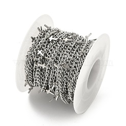 304ステンレススチールカーブチェーン  溶接されていない  スプールで  クロスチャーム付き  ステンレス鋼色  9.5x4x1.5mm&nbsp;CHS-K017-08A-P