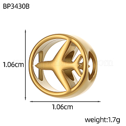 304ステンレススチールビーズ  飛行機  イオンプレーティング（ip）  18KGP本金メッキ  10x10mm  穴：3mm&nbsp;STAS-OY018-09G