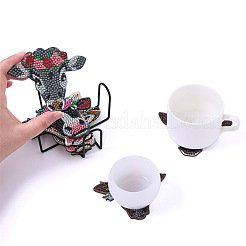 DIY 8個牛コースターダイヤモンドアートペイントキットホルダー付き  大人向け 子供向け 初心者向け  ミックスカラー  100x100mm&nbsp;PW-WGDE775-01