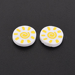 手作り樹脂クレイカボション  太陽とフラットラウンド  ホワイト  8.5~9x2mm  約5500個/1000g&nbsp;CLAY-N006-147