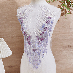 布メッシュ生地  衣類用アクセサリー  花柄  ライラック  1140x310x6.5mm&nbsp;DIY-WH0591-480A