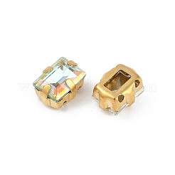 真鍮 ガラス ラインストーン 縫い付けラインストーン  長方形  多面カット  ミックスカラー  ゴールドカラー  9x7x5mm  穴：0.8mm&nbsp;RGLA-U001-06G