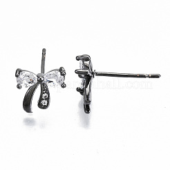 真鍮製スタンドピアス  クリアキュービックジルコニア  ニッケルフリー  蝶結び  ガンメタ色  8.5x9mm  ピン：0.7mm&nbsp;KK-T062-43B-NF