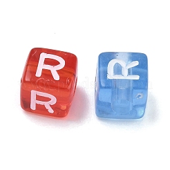 スプレー塗装透明アクリルビーズ  文字付きのキューブ  ミックスカラー  文字r  9.5x9.5x10mm  穴：3.8mm  約570個/500g&nbsp;MACR-K365-07R