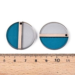 透明樹脂＆ウッドペンダント  フラットラウンド  ツートン  スチールブルー  28.1x3.8mm  穴：2mm&nbsp;RESI-T057-57A