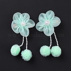 花布メタリックアリゲーターヘアクリップ  アクリルビーズで  花  子供の日のアクセサリー  アクアマリン  105x50x15~16mm  2個/カード&nbsp;LS-PHAR-D013-01E
