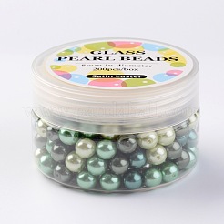 ガラスパールビーズセット  チョコミントミックス  環境に優しい  ラウンド  染め  ミックスカラー  8mm  穴：0.7~1.1mm  約200個/箱。&nbsp;HY-JP0001-03-D