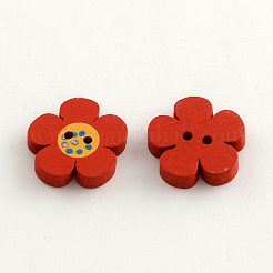 2つ穴染め加工ウッドボタン  花  ミックスカラー  19x19x4mm  穴：2mm&nbsp;BUTT-R030-32