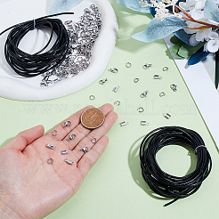 DIYジュエリー作り用金具キット  牛革革コードを含む  304ステンレス鋼折りたたみ式カシメエンドパーツ子  ロブスターの爪の留め金と丸カン  ブラック  2mm&nbsp;DIY-UN0007-19A