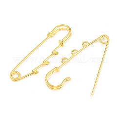 鉄の安全ピンのブローチパーツ  ループが3つ付いたキルトピン  ゴールドカラー  60~61x18.5x7mm  穴：5mmと2.2mm&nbsp;IFIN-Z005-02G-02