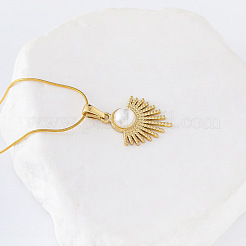 3Pcs Vintage Stainless Steel Pave Imitation Pearl Fan Pendant French Necklaces for Women&nbsp;FO5393